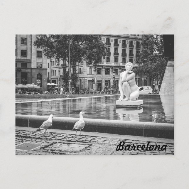Carte Postale Fontaine BnW Plaça de Catalunya, Barcelone (Devant)
