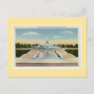 Carte Postale Fontaine commémorative vintage Detroit Belle Isle