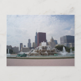 Carte Postale Fontaine de Buckingham et Chicago Skyline