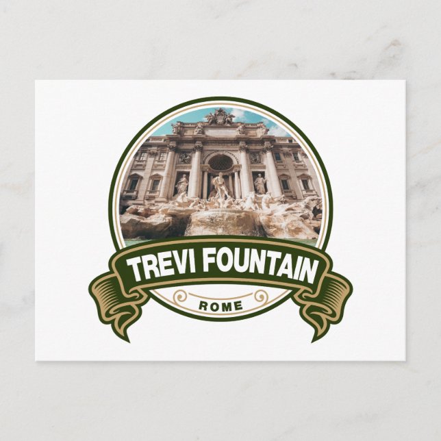 Carte Postale Fontaine de Trevi Badge Rome Italie (Devant)