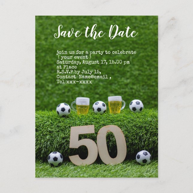 Carte Postale Foot - Sauver la date  bal 50e Fête d'anniversaire (Devant)