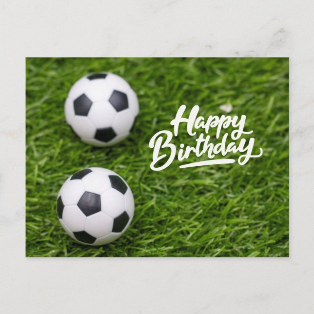 Carte Postale Football Anniversaire avec balle sur gazon vert (Devant)