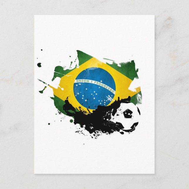 Carte Postale football / football sur la toile du drapeau brésil (Devant)
