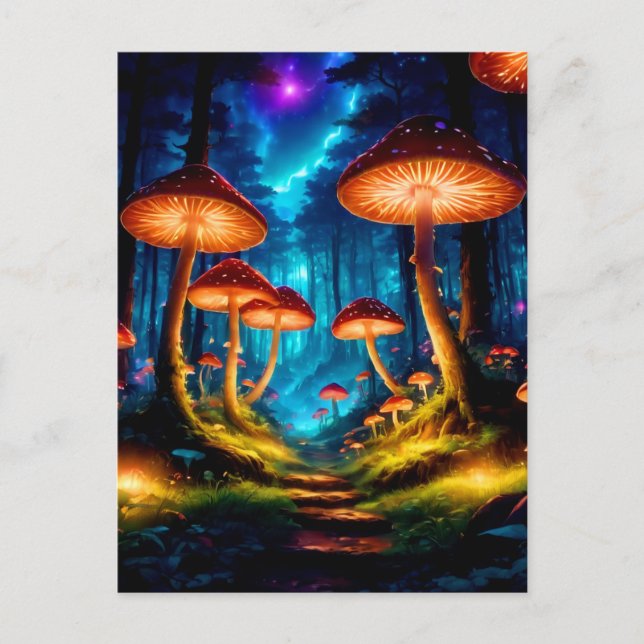 Carte Postale Forêt de champignons magique de minuit (Devant)