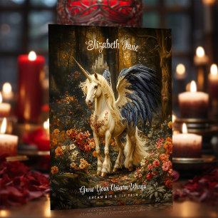 Carte Postale Forêt de contes de fées romantique Unicorne avec a