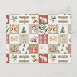 Carte Postale forêt de Noël animaux de la forêt sauvage quilt ne