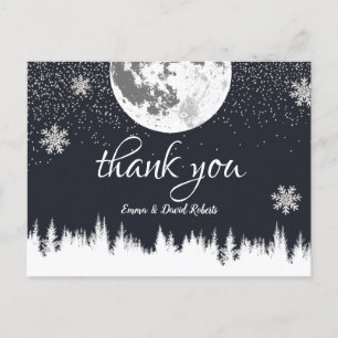 Carte Postale Forêt d'hiver Lune et Snowflakes Mariage Merci