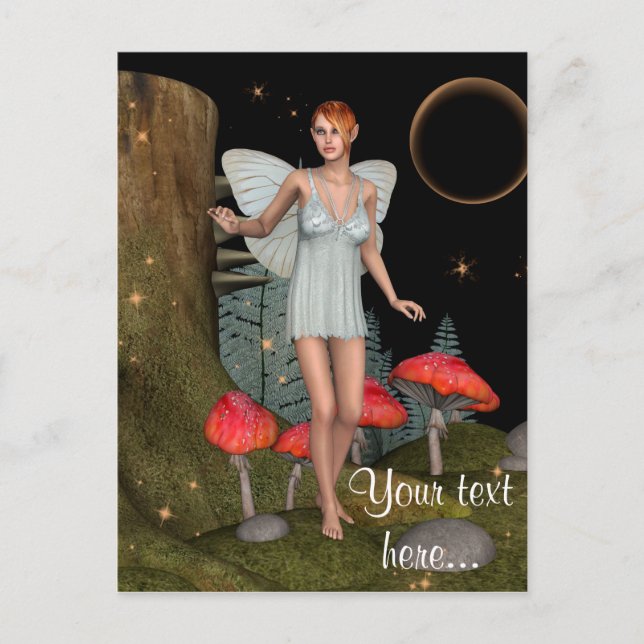 Carte Postale Forêt Enchantée Fée Champignon Fantaisie Artistiqu (Devant)