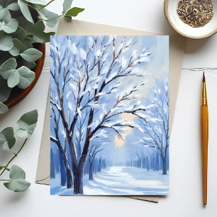 Carte Postale Forêt enneigée   Peinture aquarelle d'hiver