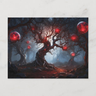 Carte Postale Forêt extraterrestre, arbres tordus, orbes rouges 