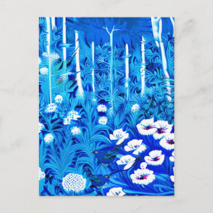 Carte Postale Forêt fantastique avec fleurs et oiseaux