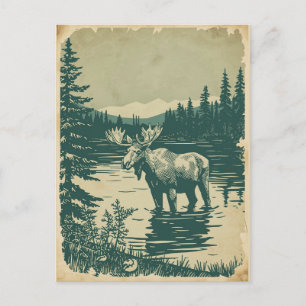 Carte Postale Forêt hivernale Orignal au lac              