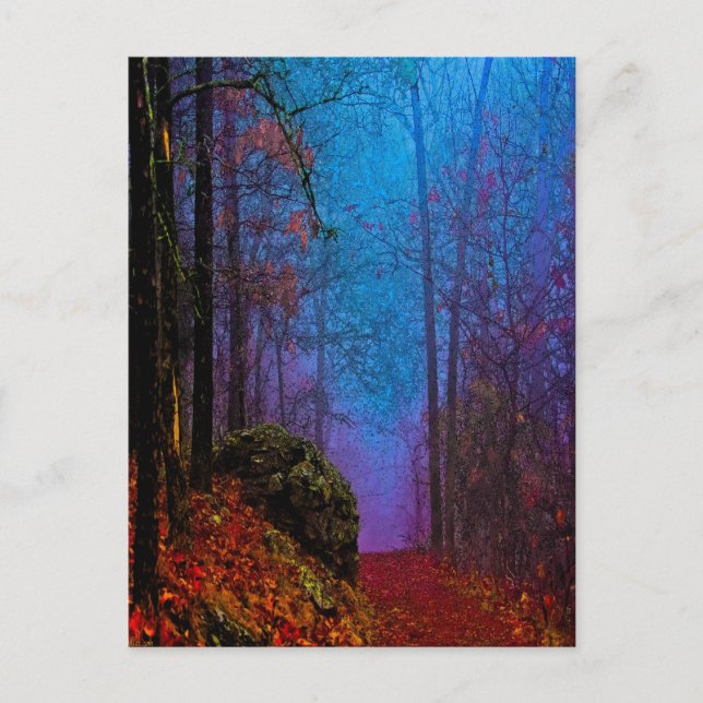Carte Postale Forêt peinte automne pourpre brouillard (Devant)