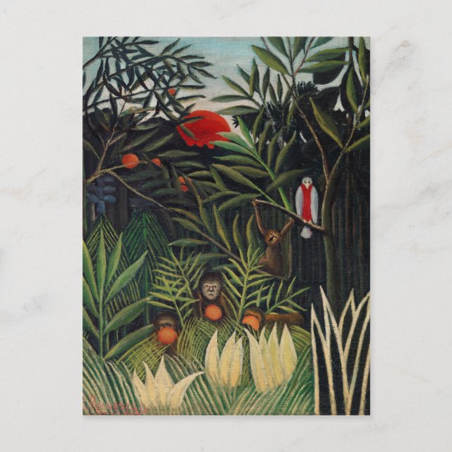 Carte Postale Forêt tropicale avec singes par Henri Rousseau (Devant)