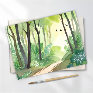 Carte Postale Forêt verte florissante Aquarelle naturelle