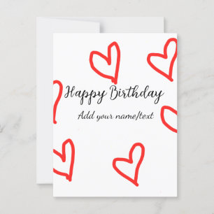 Carte Postale forme de cœur rouge texte de joyeux anniversaire a