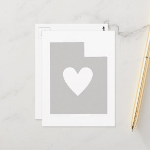 Carte Postale Forme de l'Utah gris avec coeur gris Utahan Amour 