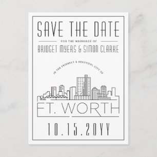 Carte Postale Fort Wort Mariage   Skyline stylisée Enregistrer l