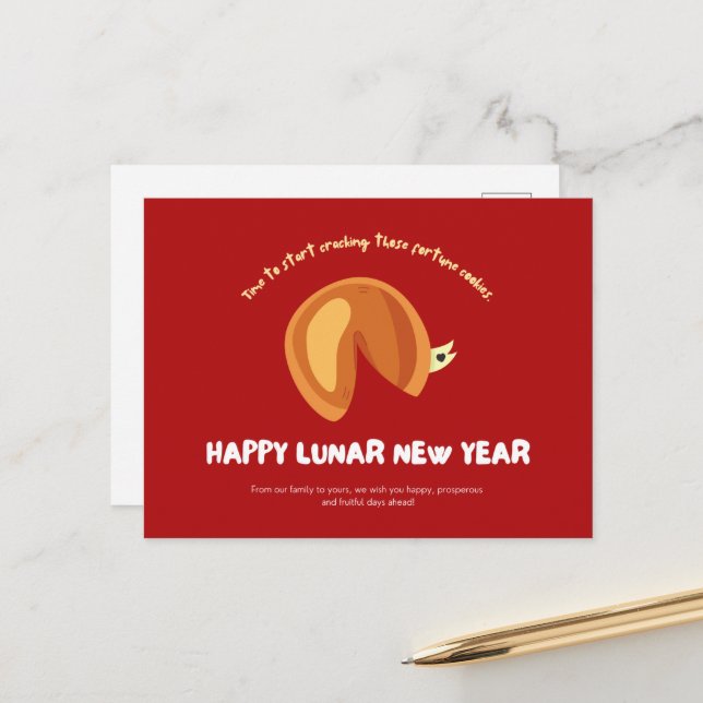 Carte Postale Fortune Cookie Chinois Lunaire Nouvel An Design Po (Devant/Arrière en situation)