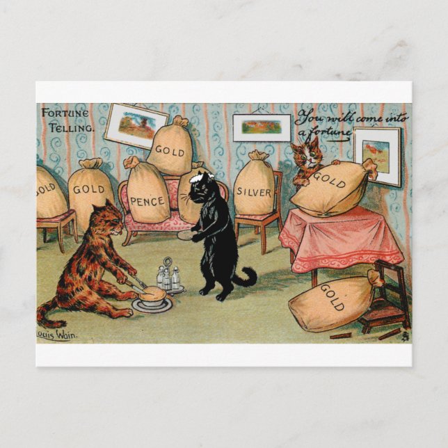 Carte Postale Fortune Telling Money par Louis Wain (Devant)