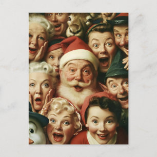 Carte Postale Foule de Noël rétro avec le Père Noël