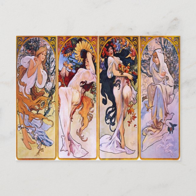 Carte Postale Four Seasons par Alphonse Mucha 1895 (Devant)