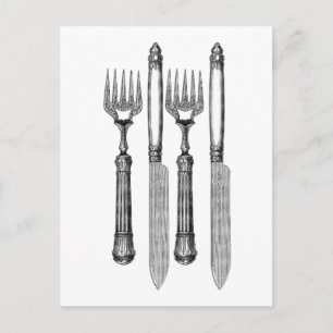 Carte Postale Fourchette et couteau Vintage