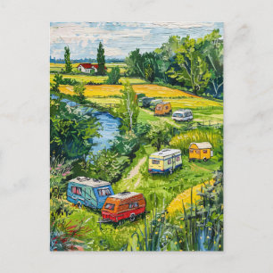 Carte Postale Fourgonnettes par peinture fantaisiste de champs d