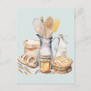 Carte Postale Fournitures de cuisine à l'aquarelle Ustensiles de