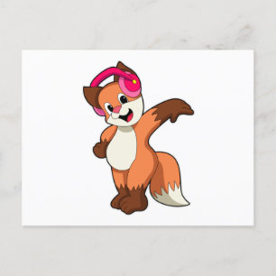 Carte Postale Fox à la musique avec casque