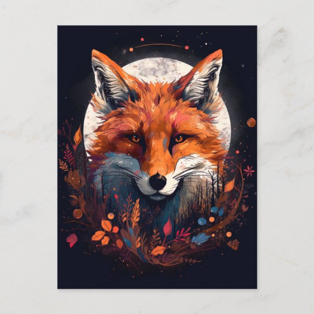 Carte Postale Fox Abstrait Surreal Modern Boho Imaginaire Art (Devant)