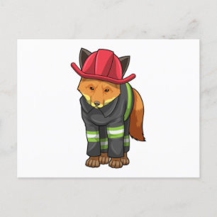 Carte Postale Fox as Firefighter avec Helmet