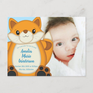 Carte Postale Fox Baby shower Blue Woodland