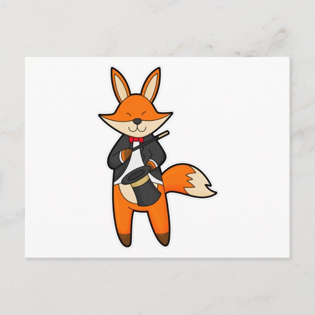 Carte Postale Fox comme Magicien avec baguette magique et Casque (Devant)