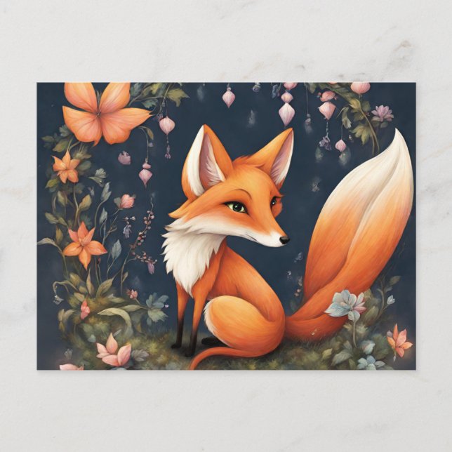 Carte Postale Fox en fleurs (Devant)