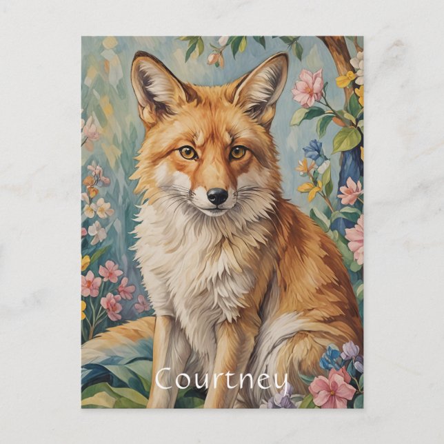 Carte Postale Fox Floral : Un Renard Parmi Les Fleurs (Devant)