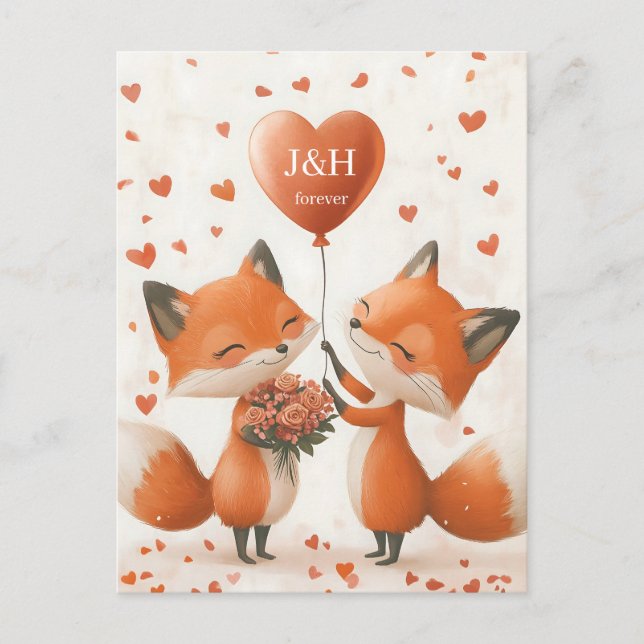 Carte Postale Fox Love Design avec Initiales personnalisables (Devant)