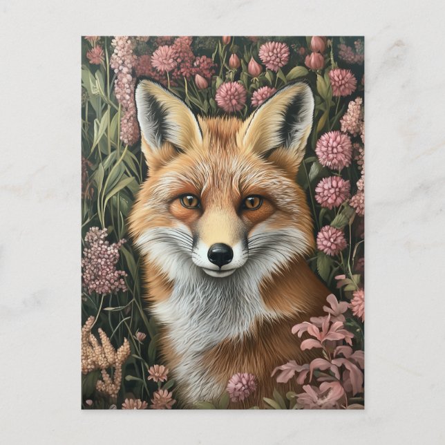 Carte Postale Fox Parmi Les Blooms Du Printemps (Devant)