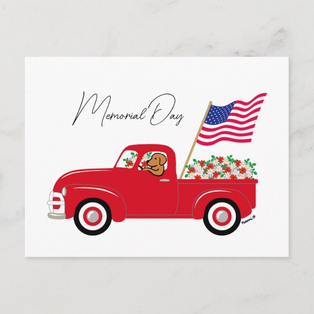 Carte Postale Fox Red Labrador Camion Rouge Memorial Day (Devant)