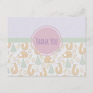 Carte Postale Foxes Oiseaux et arbres Merci Motif lunaire