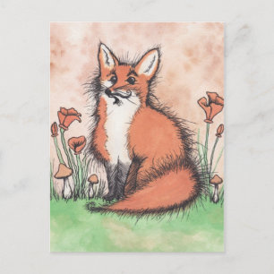 Carte Postale Foxie et fleurs mignonnes