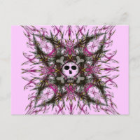 Carte postale fractale crâne gothique rose