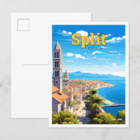 Fractionner Croatie Art Voyage Illustration Vintag