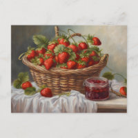 Fraise dans un panier et confiture de fraises 