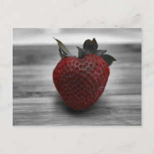 Carte Postale fraise rouge brillante sur noir et blanc