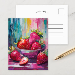 Carte Postale Fraises Colorful Moderne Peinture Abstraite