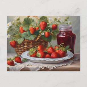 Carte Postale Fraises fraîchement récoltées et confiture de frai