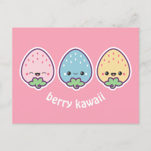Carte Postale Fraises Kawaii Pastel