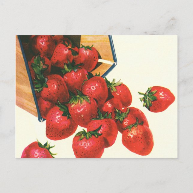 Carte Postale Fraises vintages en Panier, Fruits alimentaires (Devant)