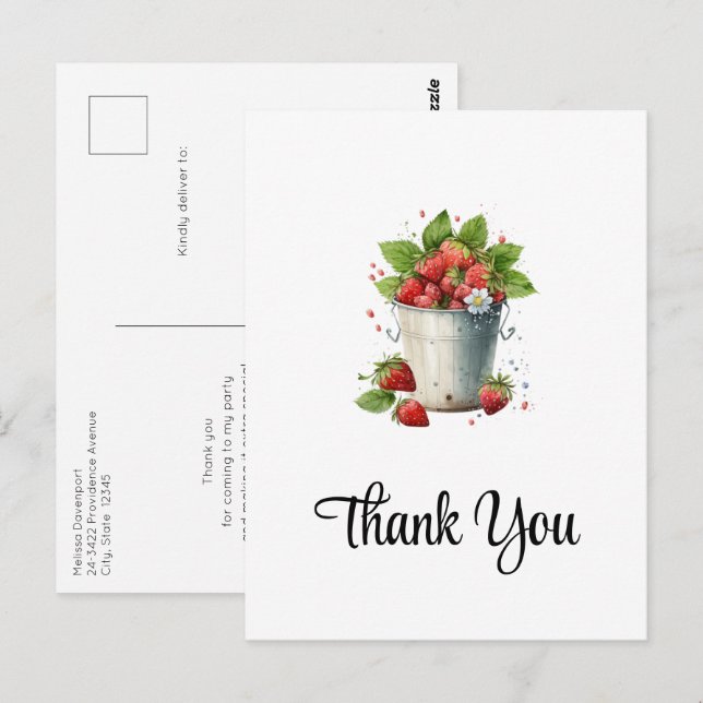 Carte Postale Fraisier dans un seau Merci (Devant / Derrière)
